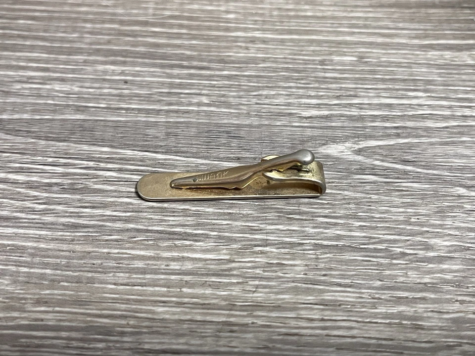 Swank Tie Bar Clip Etched Textured Design Silver Tone Skinny 1.75” Vintage - Image 2 of 2