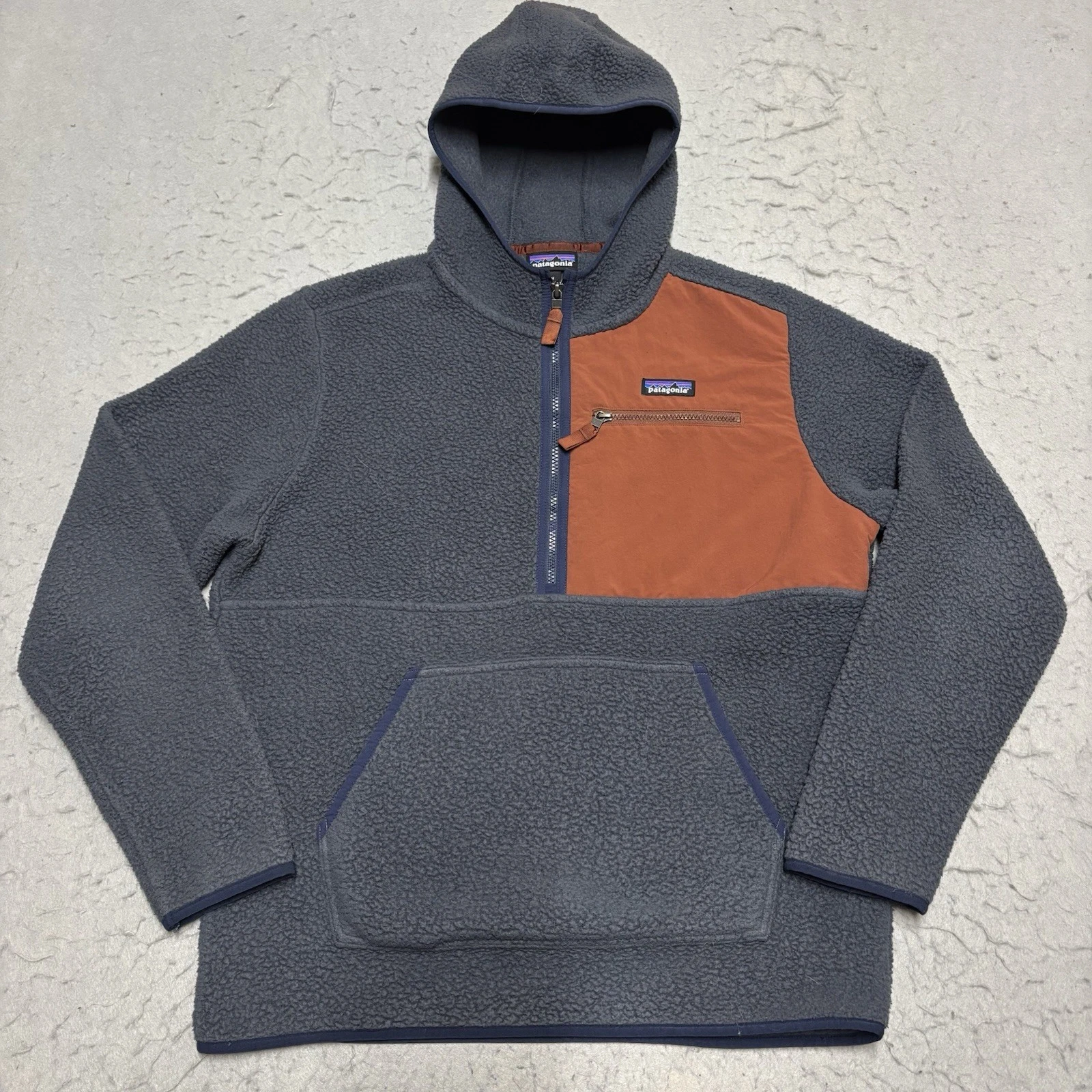 Patagonia Deep Pile Fleece Hybrid Hoodie Mens M Blue Anorak Jacket Half Zip