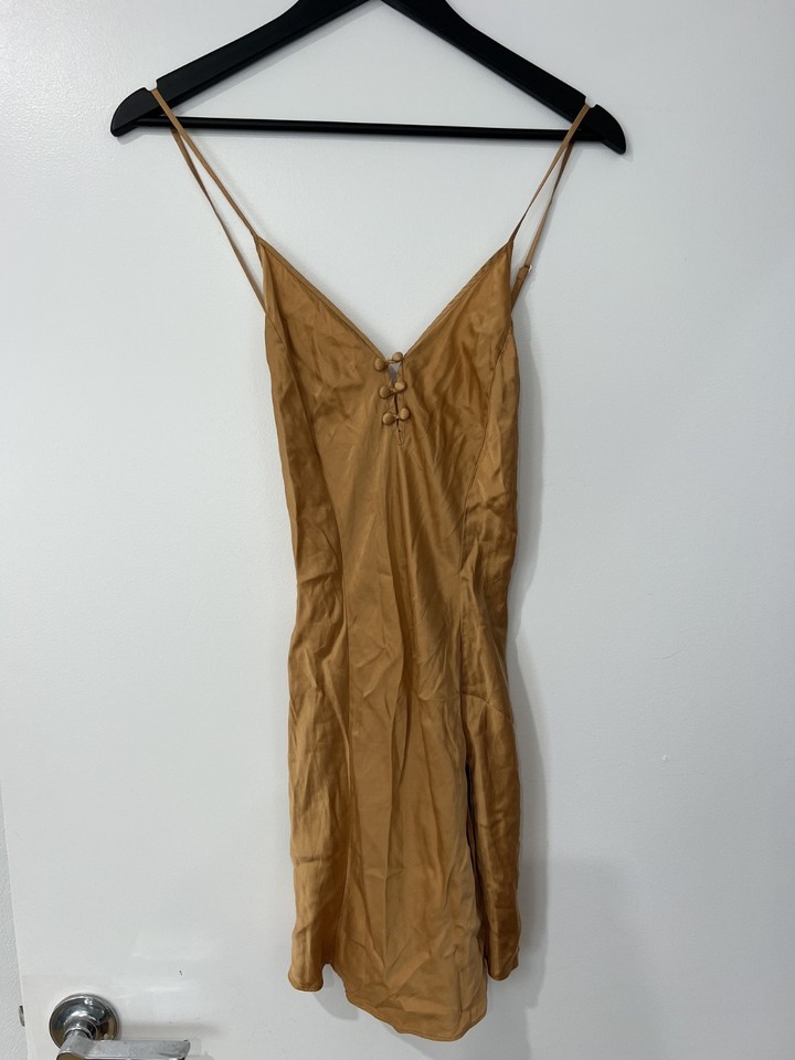 Victoria's Secret  Spaghetti Strap Satin Midi Slip Dress Silk Brown Size 8