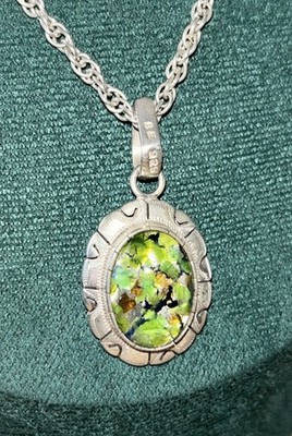 Sterling Silber dichroitische Kunst Glas Anhänger gemarkt BE 925 20'' 925 Kette