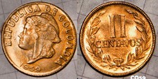 Colombia Coin 1959 --Dos 2 Centavos Mercury BU Choice Uncirculated