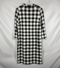 Talbots Buffalo Plaid Mock Neck Jersey Knit Dress Size Small Black & White
