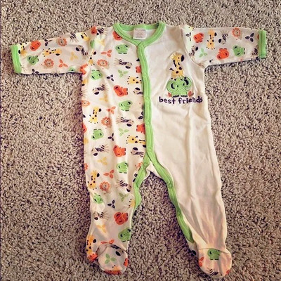 Babyworks Baby Boy Size 3 6 Months Footie Pajamas Romper Green ANIMALS