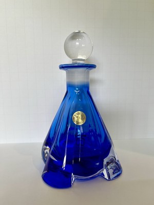 Cobalt Blue Art Deco Perfume Bottle Cristallo Al Piombo Lead Crystal 6.5'' New