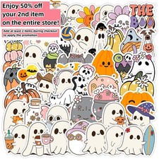 50pcs Waterproof Vinyl Stickers Halloween Little Ghost Pumpkin Phone Car Window