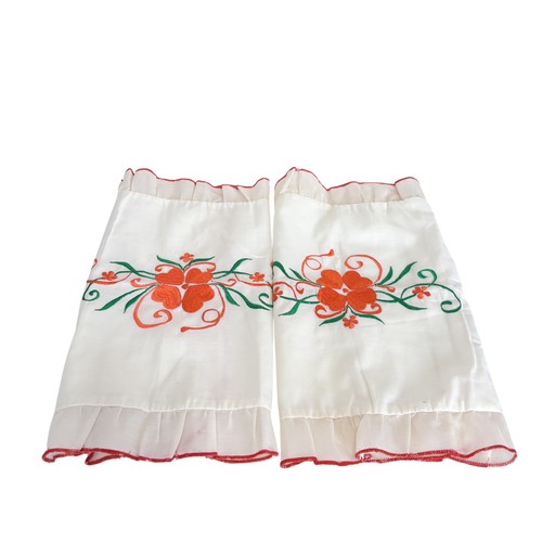 Vintage Floral Embroidered Ruffle Cottage Boho Pillow Shams White Orange 19X14
