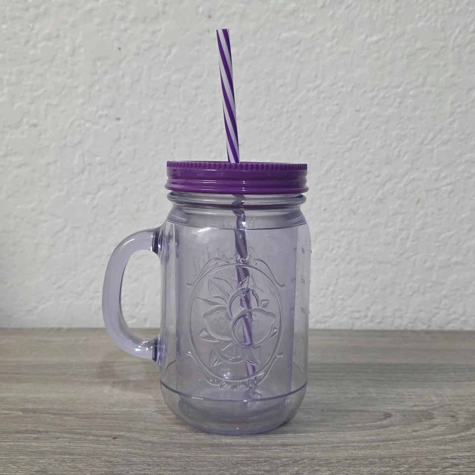 Conjunto de 2 canecas de viagem Aladdin isoladas 20 oz roxo plástico transparente frasco de pedreiro copo - Imagem 4 de 4