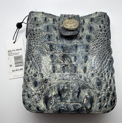 Brahmin Melbourne Medium Blue Croc Embossed Shoulder Bag Magnetic Gold Hardware