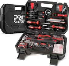 Prostormer 160pc Home Repair Tool Set Household Hand Tool Kit with Toolbox Red