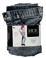 HUE STUDIO Mid-Rise Blue Acid Wash Denim Legging w/pockets Women's M NWT/NIP 32