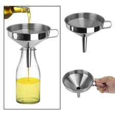 Stainless Steel Funnel Kitchen Oil Liquid Metal Funnel with Detachable Filter 
