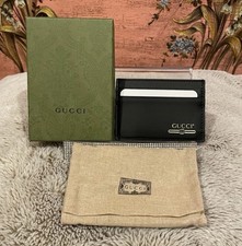 Gucci Black Leather Card Holder with Gold Logo