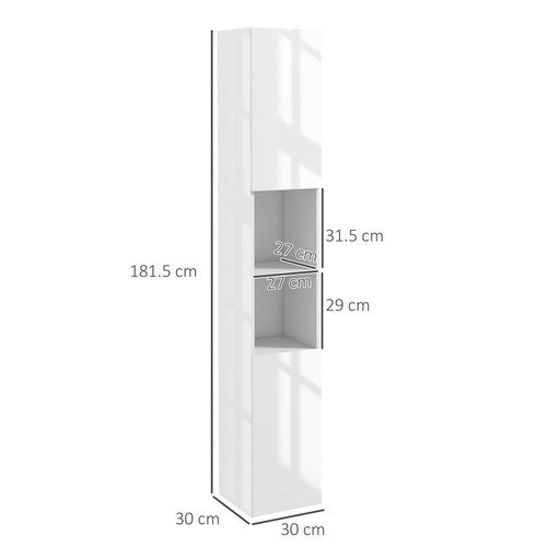 kleankin High Gloss Bathroom Floor Cabinet Storage Cupboard with Doors - Picture 3 of 9