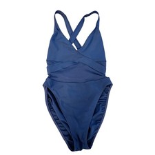 Vintage 80s 90s Anne Cole Collection One Piece Swimsuit Navy Blue Mesh Sz 14