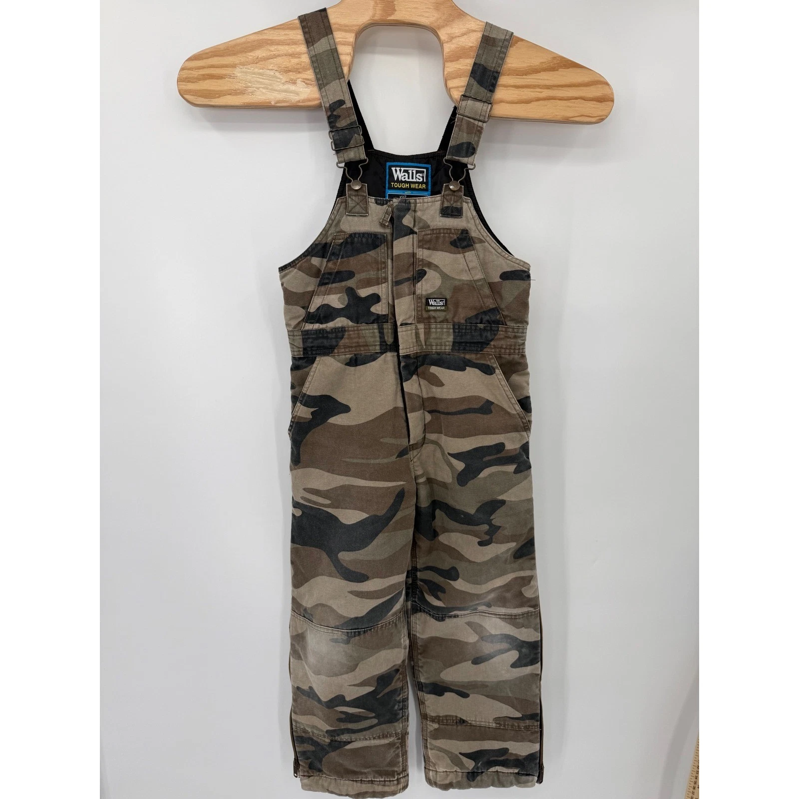 Walls Tough Wear Bib Overalls Youth Large 12/14 Camo Insulated Kidz Grow System