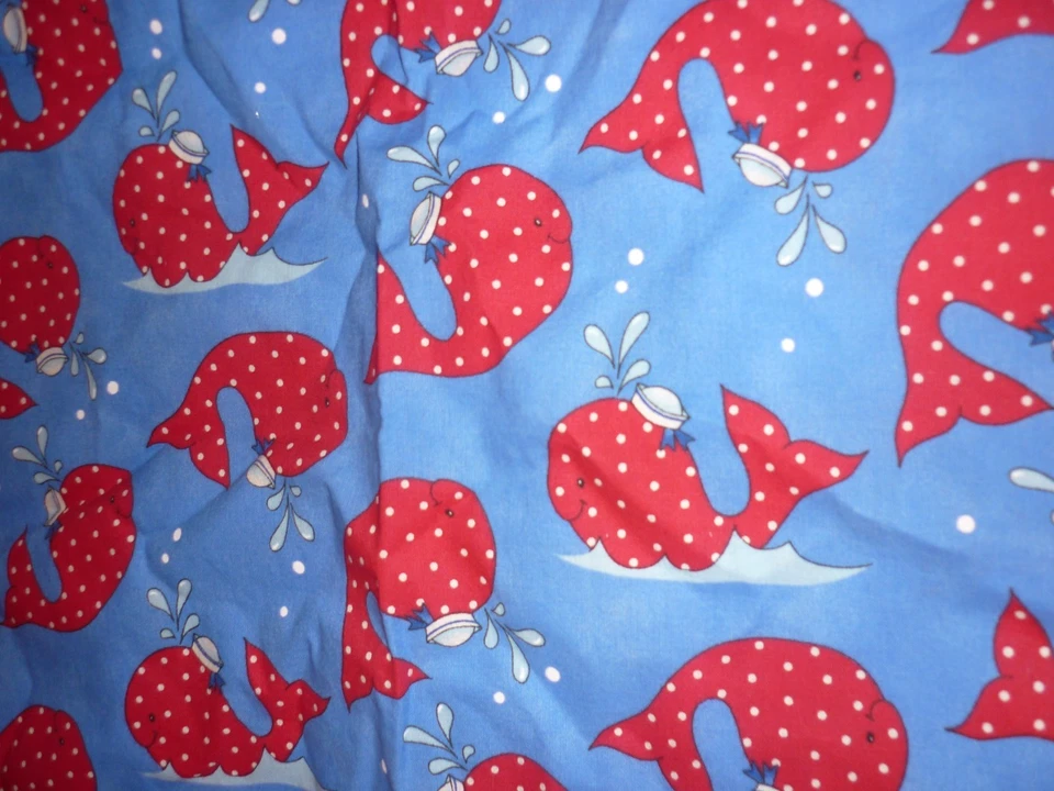 Counting Two Patty Reed Blue Whale Fabric Cotton Quilt Red Polka Dot F48 43x60" - Image 2 of 4