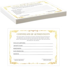 12 Pieces 5 x 7 Inch Certificate of Authenticity Gold Foil Premium Certificat...