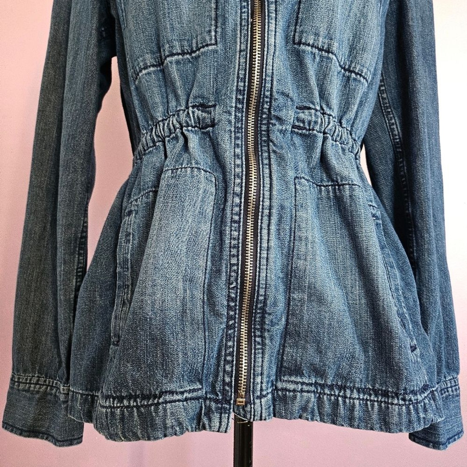 Medium Gap Medium Wash Denim Drawstring Waist Zip… - image 6