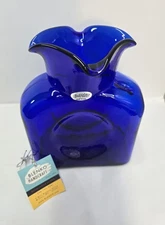 Blenko 4 Spout Blown Glass Cobalt Blue Water Bottle Vase Sticker & Etched. 2021