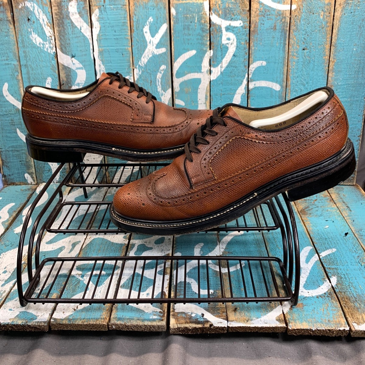 VTG Sears Wing Tip Brown Pebbled Leather Oxford Power Shoes  display picture 2
