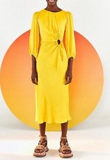 FARM Rio Piping Front Circle Cut Out Midi Dress Yellow Size XS