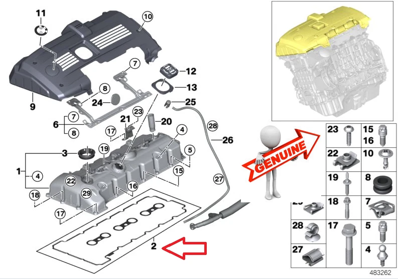 Juego de juntas de cubierta de válvula de motor BMW E60 E82 E88 E90 E91 F10 E93 X3 X5 Z4 GENUINO Foto 2 de 4