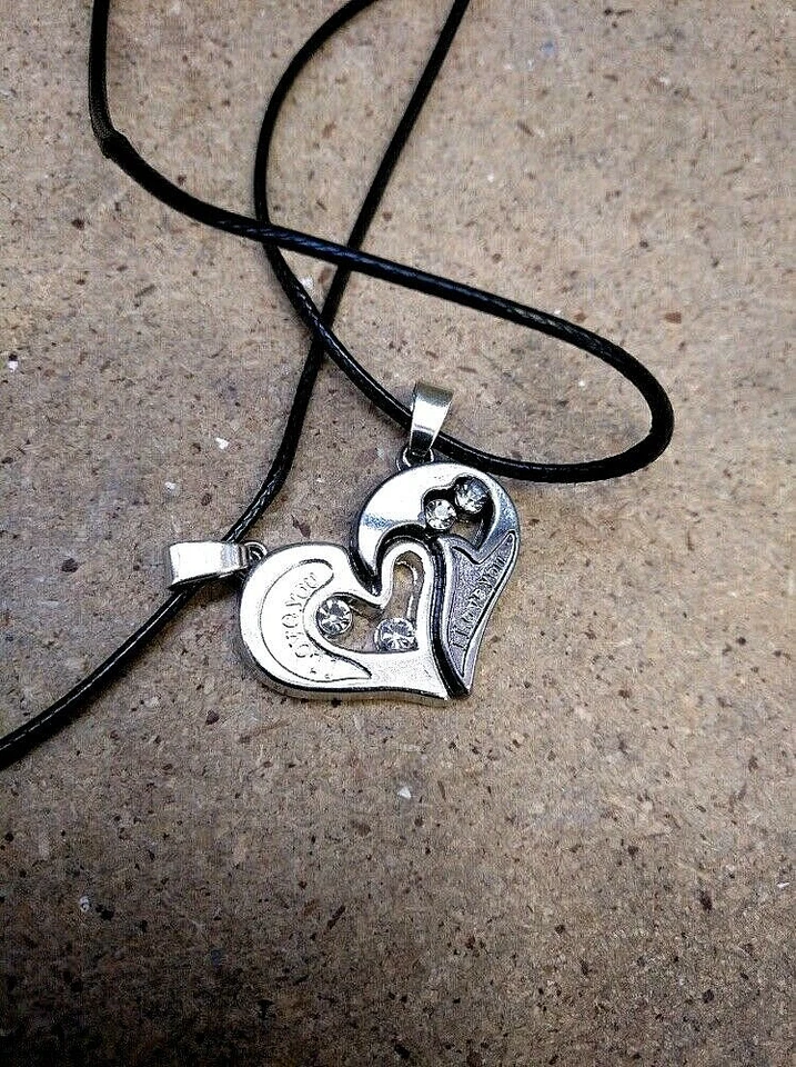 Collana in corda per donna e uomo con pietra in zircone Cuore spezzato coppia - Immagine 4 di 4