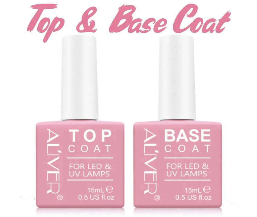 Aliver Top Coat + Base Coat for UV LED Lamp Nail Gel Polish Treatment 15ml