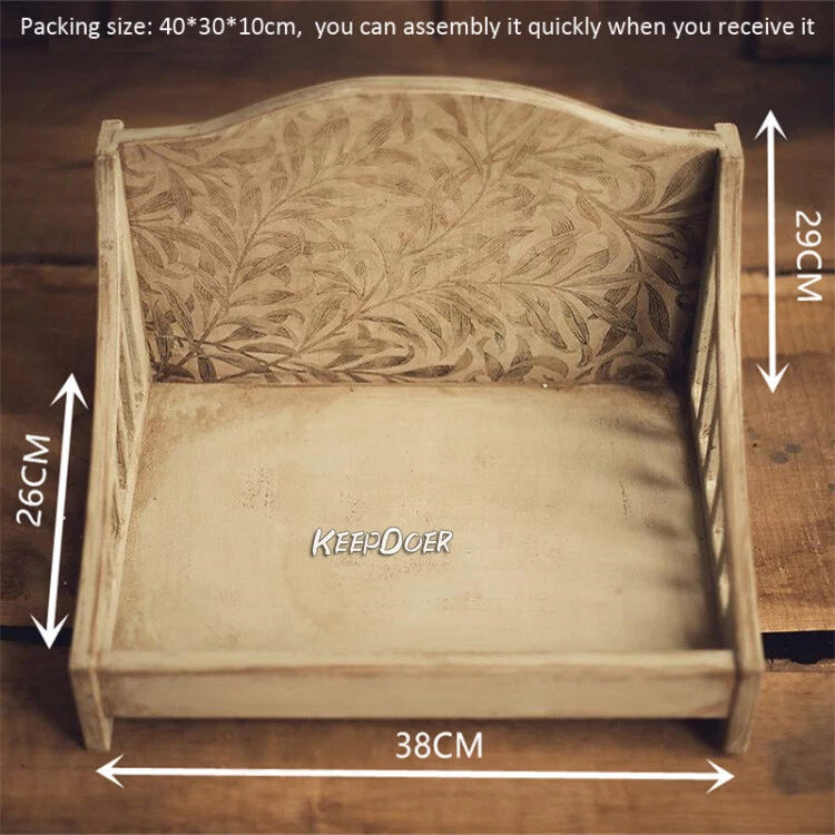 Sofá cama de madera con telón de fondo accesorios de fotografía para bebé recién nacido para sesión de fotos de estudio  Foto 4 de 4