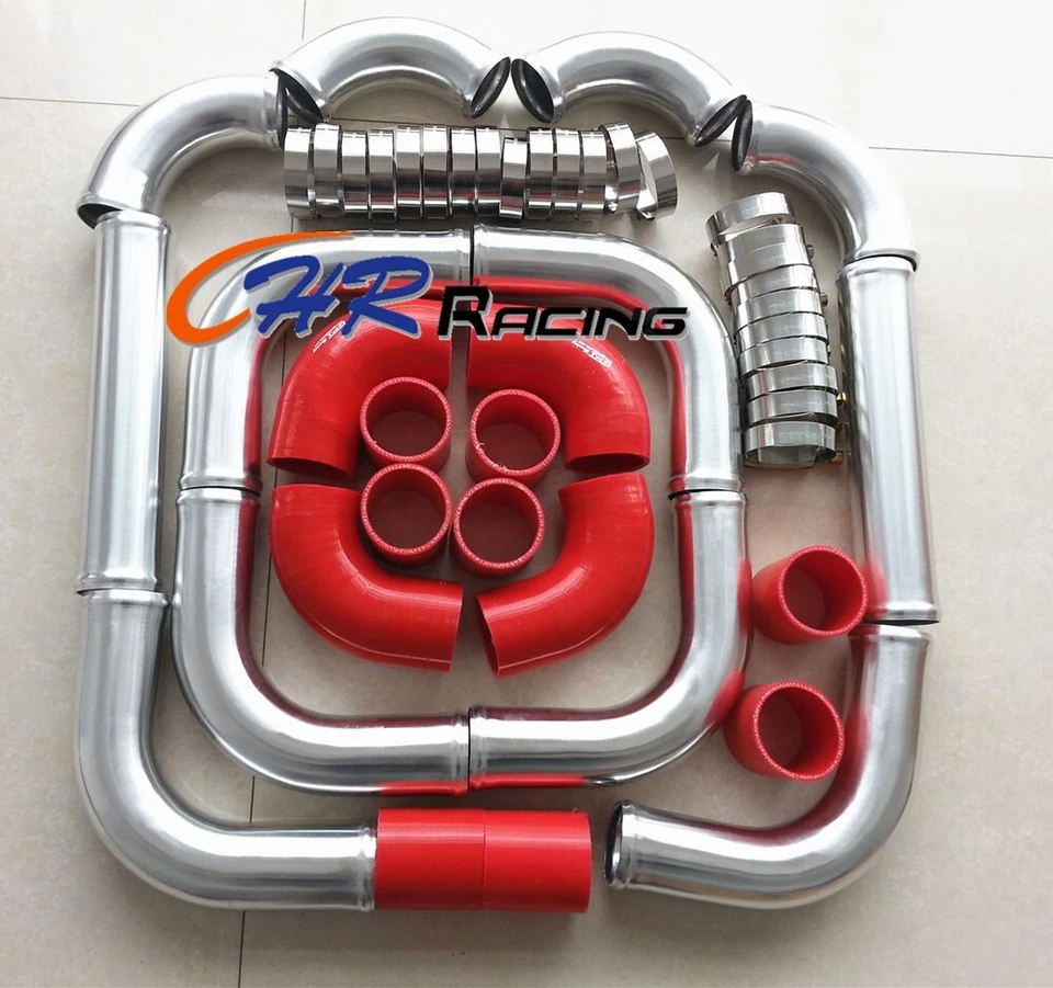 Kit tubi turbo intercooler universale 51mm 2" alluminio + kit tubi ROSSO - Immagine 2 di 4