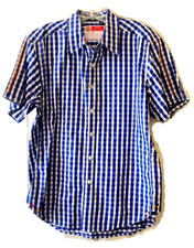 Robert Graham Freshly Laundered Mens Blue Check Short Slv Buttn Front Shirt Sz L