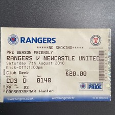 Rangers v Newcastle United(Pre/SeasonFriendly 2010) 7/8/2010 Match Ticket