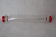 VINTAGE Rare Baking Pyrex JAJ Clear Glass Rolling Pin with Red End Caps 1960