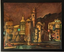 ALBERTO GUERRI VINTAGE ITALIAN MODERN ABSTRACT LANDSCAPE OIL PAINTING OLD ITALY