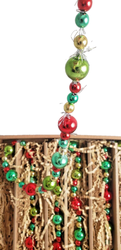 Red Green & Blue Bead Garland 72" Long Classic Christmas on silver tinsel New - Picture 1 of 4