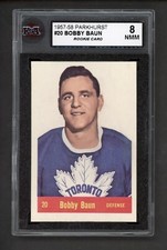 1957-58 PARKHURST #20 BOBBY BAUN ROOKIE CARD KSA 8 NEAR MINT-MINT