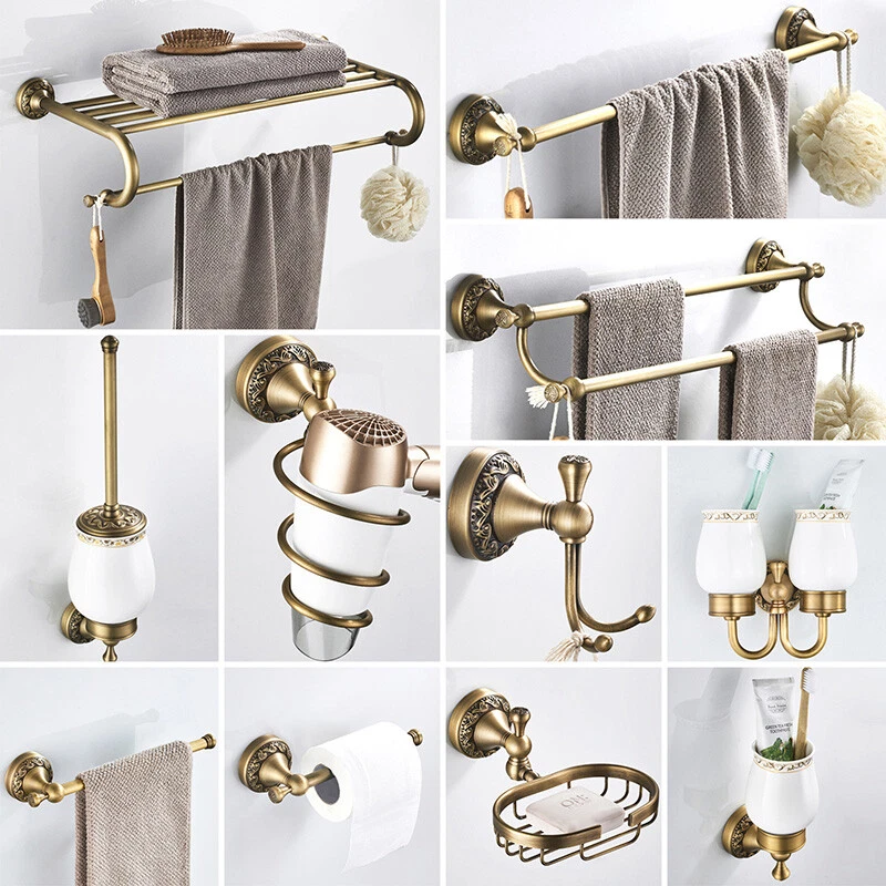 Antique Brass Carved Bathroom Accessories Bathroom Hardware Set Towel Shelf  Bar