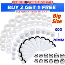 12-24Pcs Ear Stretching Kit Big Gauges White Acrylic Taper Plugs Silicone Tunnel
