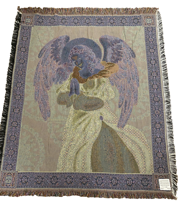New Vintage CROWN CRAFTS PRAYING ANGEL TAPESTRY THROW Blanket 