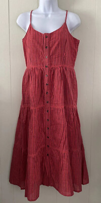 Sundry Women's Elena Red Striped Tiered Midi Sun Dress Sz 2 Medium EUC