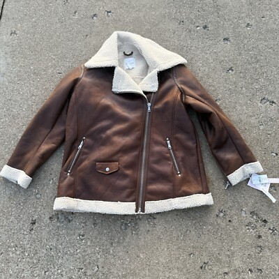 AVEC LES FILLES Perfecto Moto Jacket Women’s 1X Faux Shearling Biker Coat  Sherpa