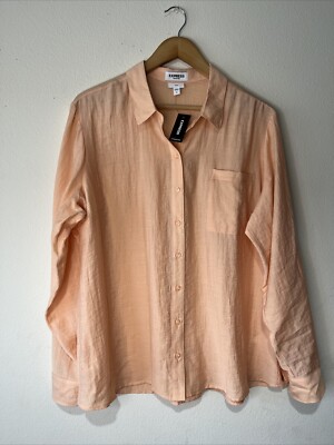 Express Portofino XL Slim Fit Peach  Button Up Long Sleeve Career Office New
