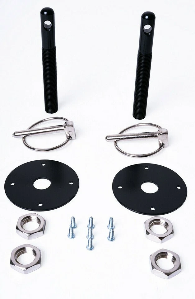 Aluminum Hood Pin Kit Universal Flip Over Style Bonnet Lock Latch Black Anodized - Bild 1 von 1