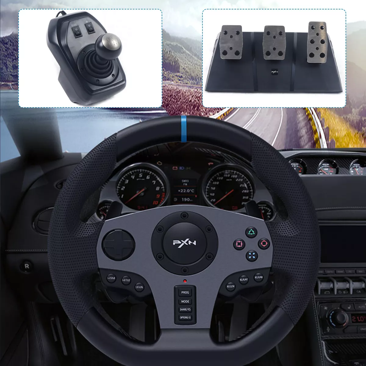 PXN V9 Racing Steering Wheel with Shifter Fit For PC/PS3/PS4/Xbox one/  Switch PC