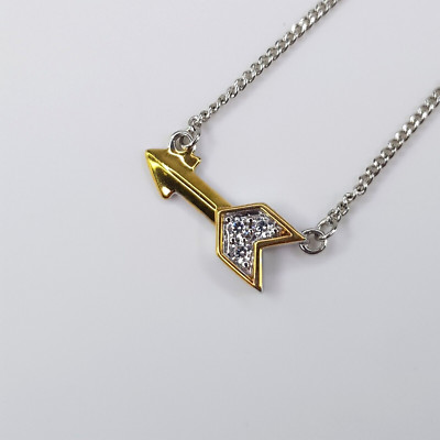 Gold Plated Cubic Zirconia Arrow Necklace Sterling Silver Tight Curb Chain 44cm