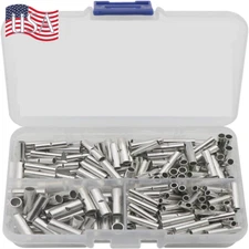 200PCS Copper Wire Butt Splice Terminals 22-10 Gauge Butt Crimp Connectors Kit