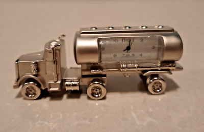 Collectible Fancy Mini Clock Quartz Analog Decorative Silver Semi Truck NOS READ