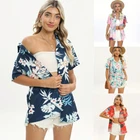 Womens Short Sleeve Casual Aloha Button Down Hawaiian Shirt For Women