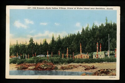 Native Americana postcard Totem Pole Old Kasaan Hyda Village Ketchikan Alaska 