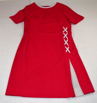 Vintage Dress Edith Flagg Size M 60s Pink White Criss Cross Made England